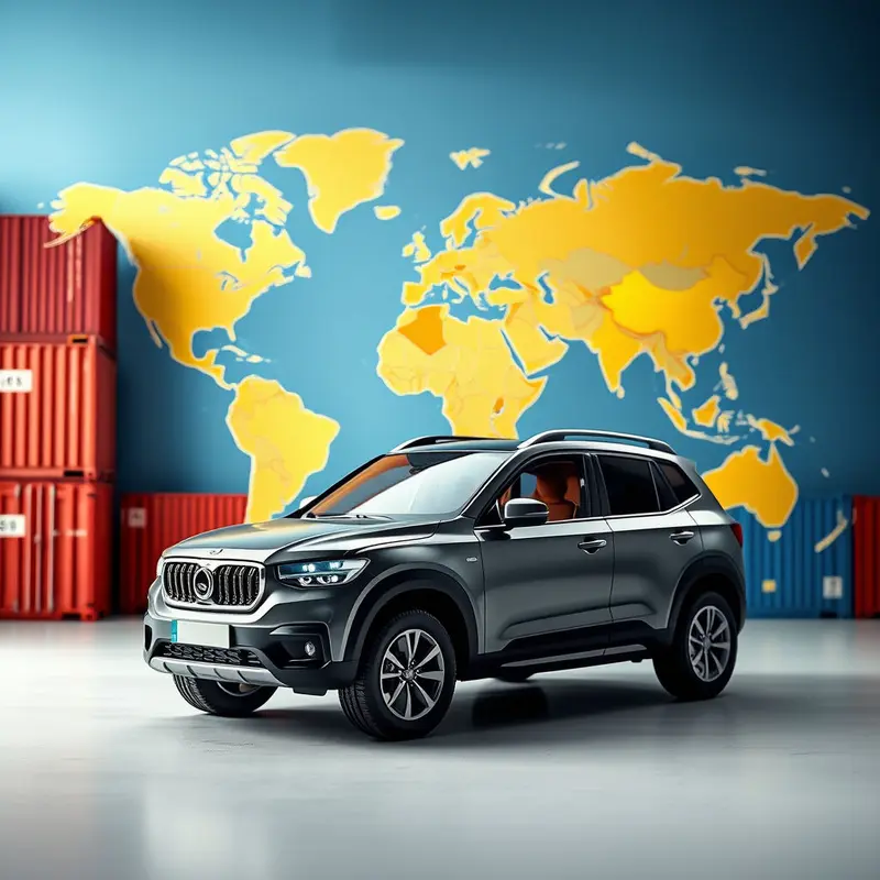 A representation of an imported international car ready for its cross-border journey.