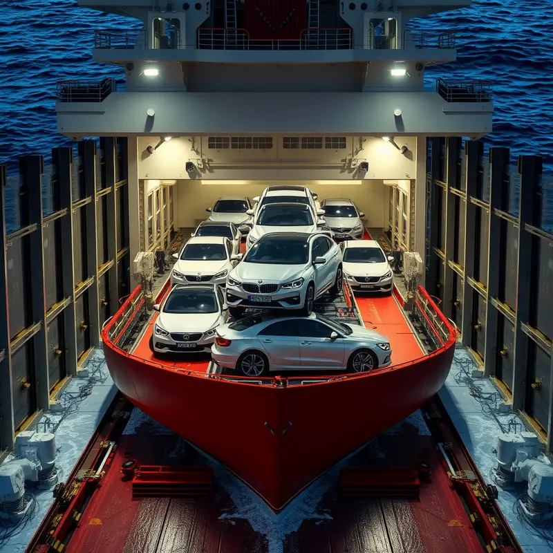 A representation of an imported international car ready for its cross-border journey.