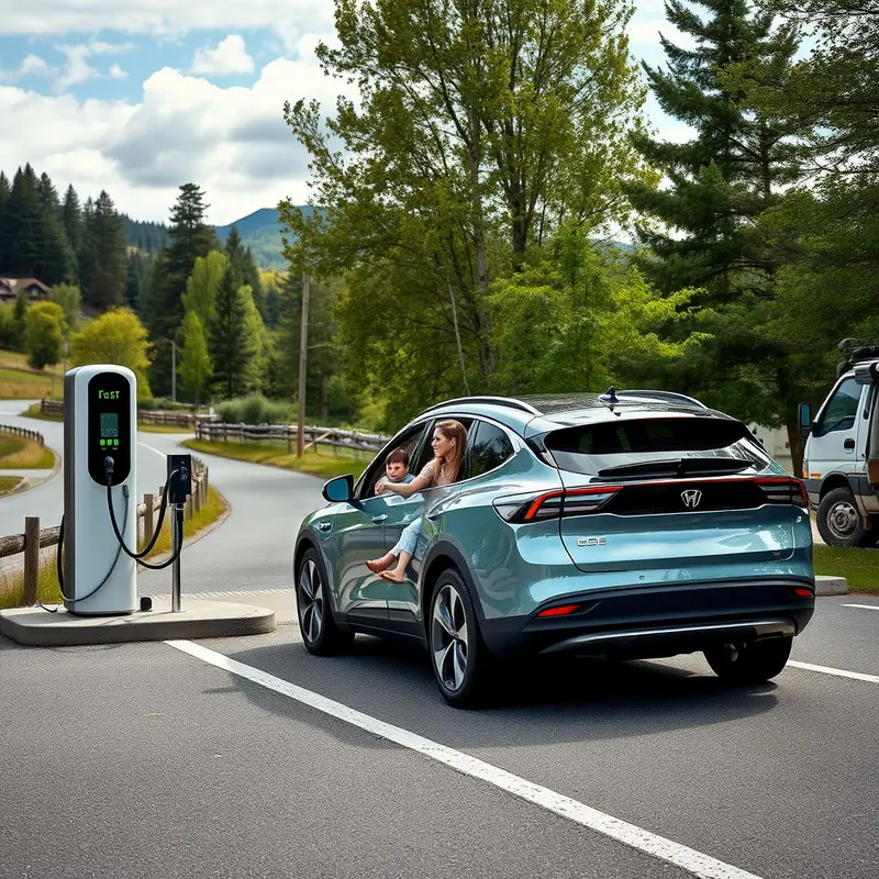 An image of a busy EV fast-charging station showcasing the efficiency and modernity of expanded infrastructure.